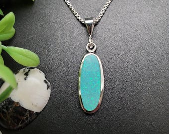 Z-225 | Lime Green Opal Oval Necklace Pendant Option Silver Chain | Sterling Silver Green Opal Inlay Pendant | Lovely Green Opal Necklace