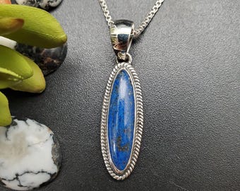 Z-098 | Long Oval Lapis Lazuli Necklace Pendant Options Silver Chain | Solid Sterling Silver 925 Blue Lapis Pendant | Lovely Lapis Jewelry