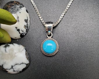Z-089 | Dainty Sleeping Beauty Turquoise Necklace Pendant | Sterling Silver Blue Turquoise Pendant | Lovely Round Shape Turquoise Pendant