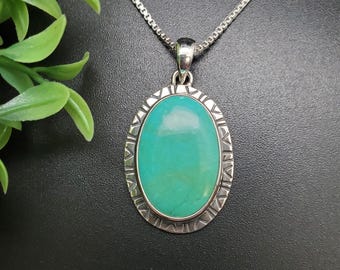 Z-380 | Collier pendentif unique en argent sterling turquoise de Sonora | Pendentif sud-ouest turquoise en argent | Bijoux turquoise bleu et vert