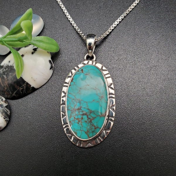 Z-016 | Unique Sterling Silver Turquoise Necklace Pendant | Turquoise Southwestern Pendant | Turquoise Jewelry | Lovely Turquoise Pendant