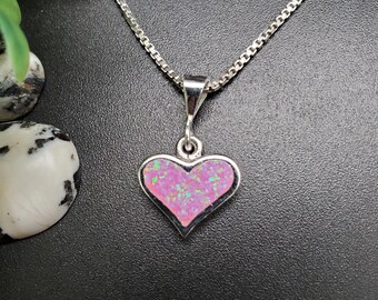 Z-217 | Pink Opal Heart Necklace Pendant Option Silver Chain | Sterling Silver Pink Opal Inlay Pendant | Lovely Pink Opal Heart Necklace
