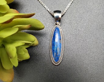 Z-097 | Lovely Long Oval Lapis Lazuli Necklace Pendant | Sterling Silver Blue Lapis Pendant | Southwest Pendant | Solid Silver Lapis Jewelry
