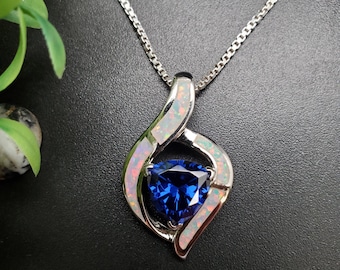 Z-119 | Mooie tanzaniet, opaal kettinghanger met optionele zilveren ketting | Sterlingzilveren edelsteen, blauwe opaalhanger | Mooie hanger