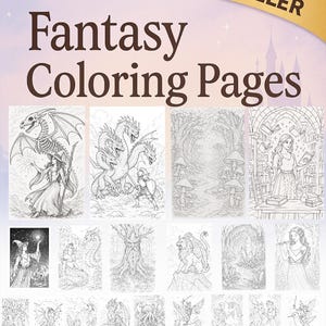 30-Pack Magical Fantasy Coloring Book | 30 Printable Pages | Dragons, Unicorns, Witches, Forests & Mythical Creatures | Adult Coloring Pages