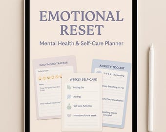 Planner di reset emotivo / Diario digitale per la cura di sé / Nozioni sulla salute mentale e PDF / Monitoraggio dell'umore + suggerimenti bonus