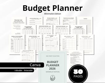 2026 Financial Organize / Planner finanziario minimalista / Fogli di budget mensile / Tracker delle spese / A4 e lettera USA