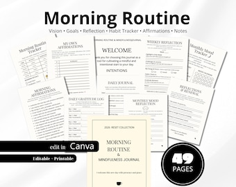Routine mattutina e diario di consapevolezza 2026 / Gratitudine e riflessione quotidiane stampabili / Planner minimalista per la cura di sé in formato PDF