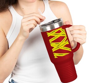 Tariffs Caution Tape Insulated Travel Mug | 40oz