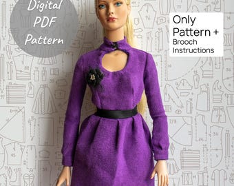 Keyhole Dress PDF Sewing Pattern for 16" Tonner Tyler Doll + brooch instructions