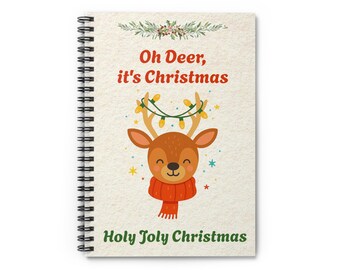 Christmas Reindeer Notebook | Spiral Ruled Journal, Holiday Stationery