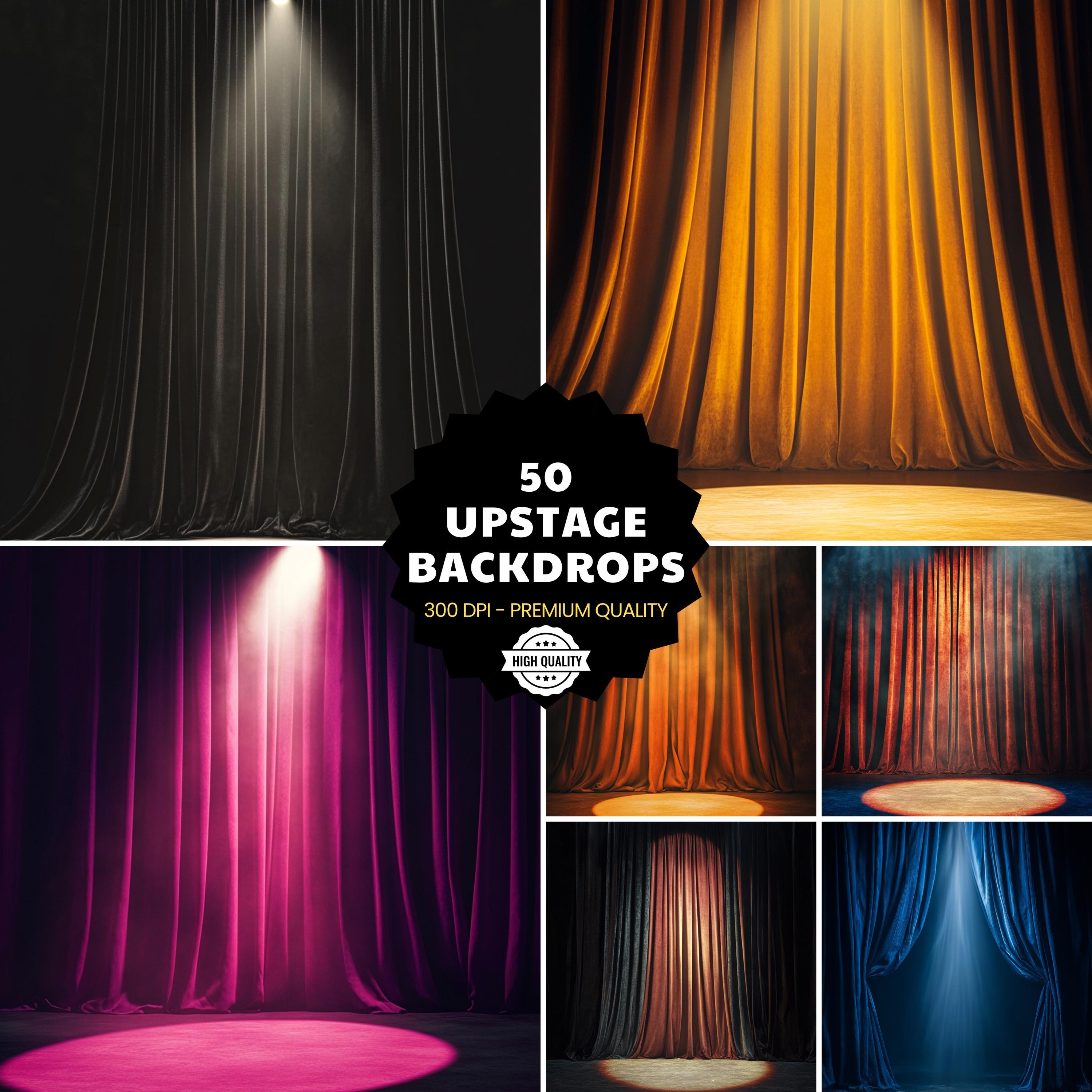 Theater Stage Backdrop Bundle: 50 Curtain Backgrounds for Photo Shoots ...
