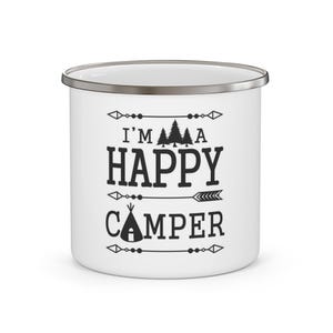 Happy Camper Enamel Mug: Rustic Adventure Coffee Cup