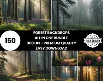 Paquete de 150 fondos digitales de bosque, fondo para fotografía de bosque brumoso, superposición de naturaleza encantada, paisaje de árboles, alta calidad 300 DPI