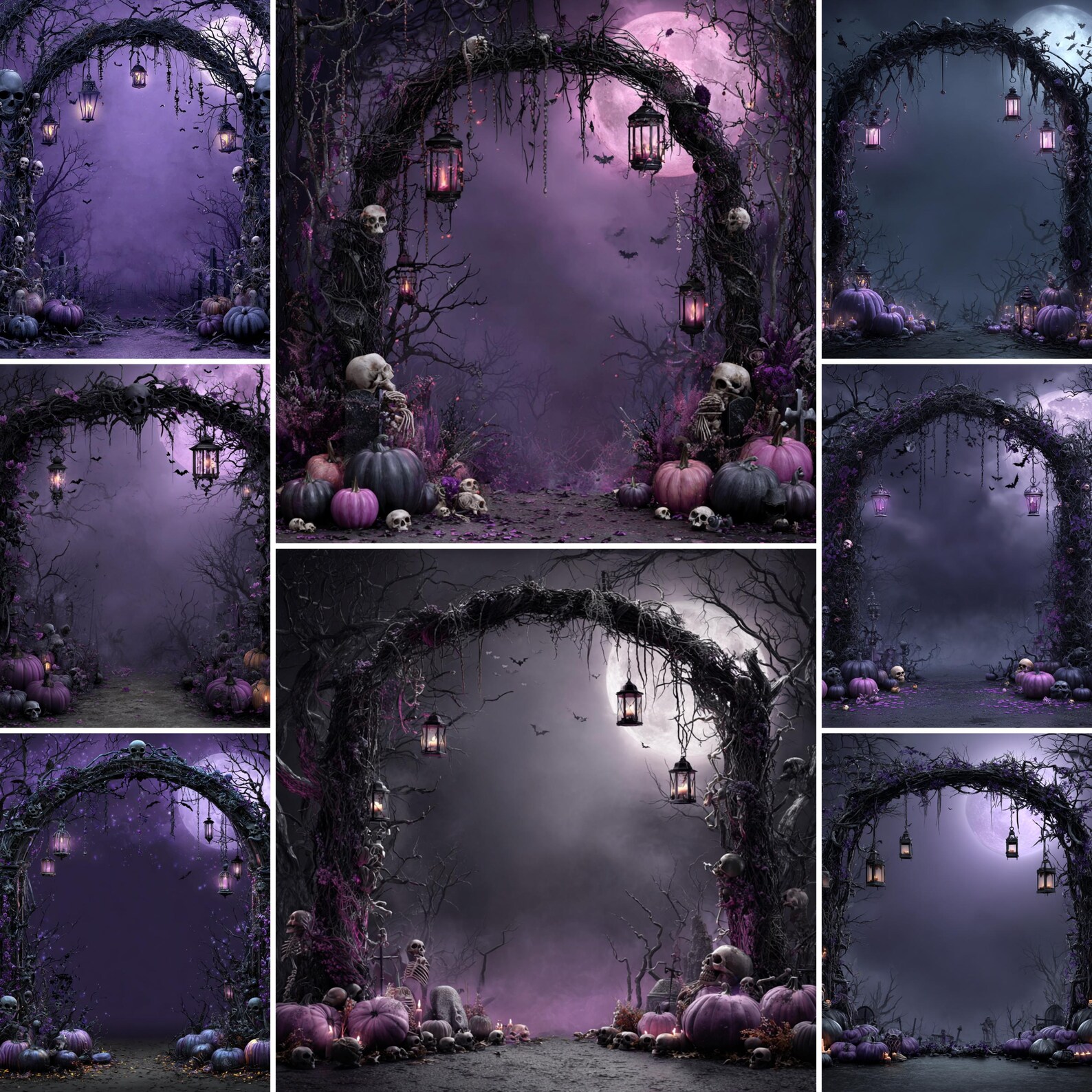 Eerie Halloween Digital Backdrops: Haunted Forest, Gothic Skulls (300 ...