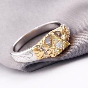 The Legend of Zelda Triforce Engagement Ring, Two Tone Moissanite Ring, Unique Zelda Wedding Band, 14K Gold Gamer Gift Ring