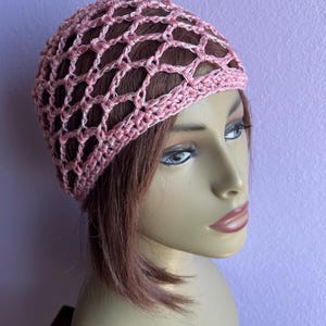 Mesh Hat, Cotton Silk, Pink Silver Tread, Crochet Net Hat, Women Teens Hat, Juliet Cap, Romantic Lace Cap, Renaissance Summer Festival