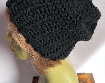 Hand Crochet Slouchy Beanie:  Men Women Teens Hat,  Black Chunky Hat, Hair Accessories,  Gift