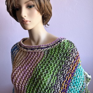 Hand Knit Bohemian Poncho Wrap: Colorful Scrap Yarn, Super Soft