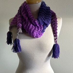 Hand Knitted Bohemian Scarf: Lilac Purple Tassel Scarf