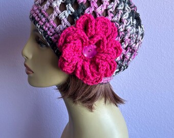 Hand Crochet Cloche Hat: Women's Beanie with Flower, Chemo Hats,  Free Shipping