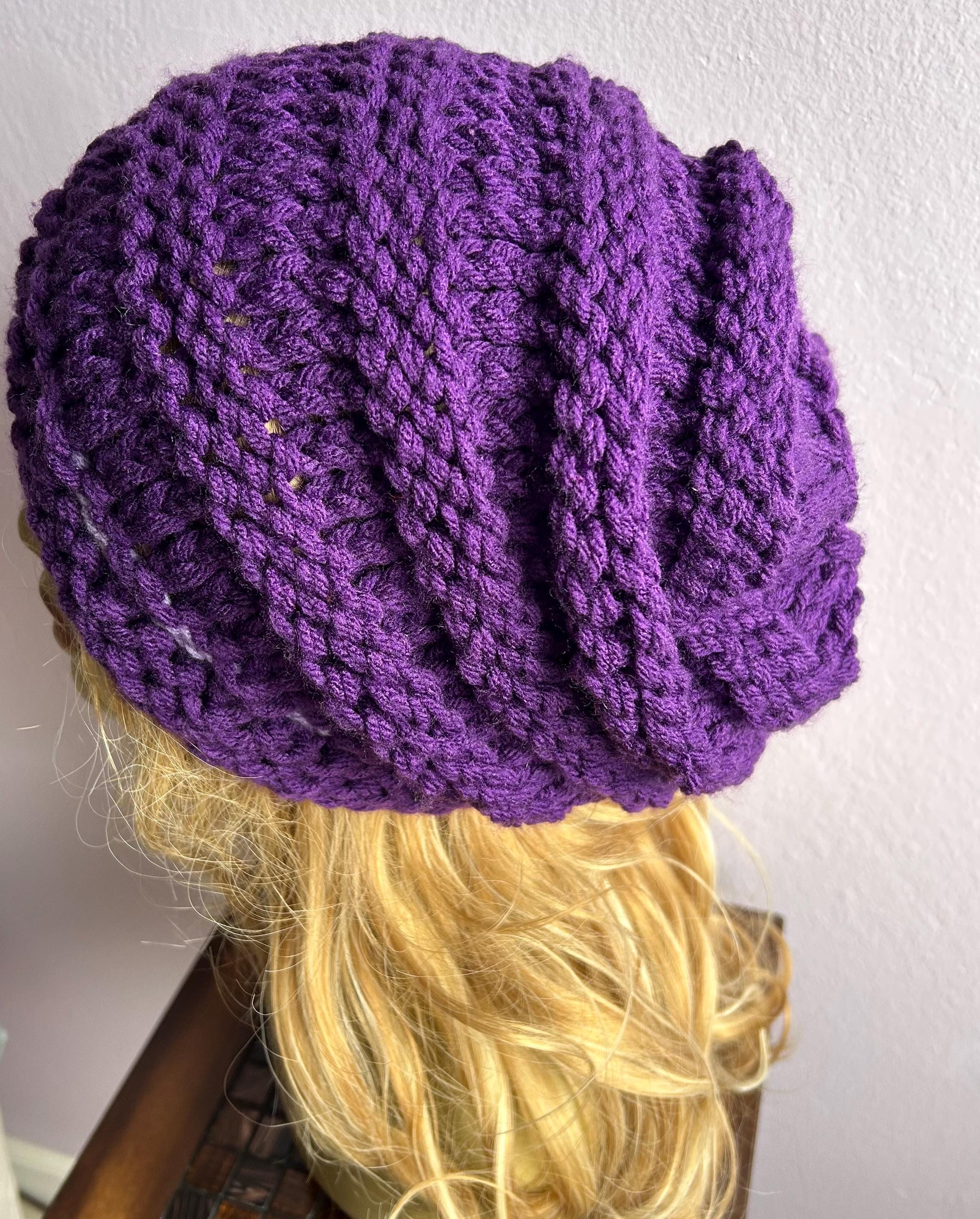 Slouchy Crochet Beanie: Purple, One Size Fit All, Size 