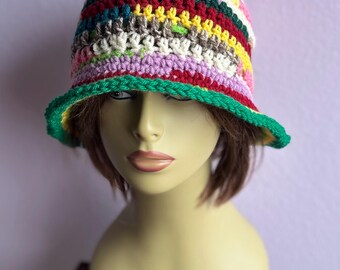 Bucket Hat / Scrap Yarn Hat / Festival Style Brim Hat /  Women’s Teens Hats