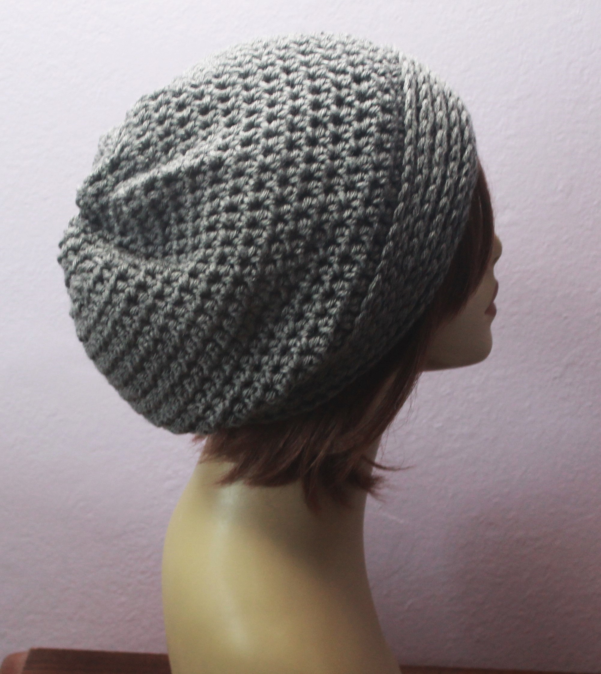 Handmade Gray & Red Crochet Slouchy Beret Boho Hat Festival Vibes Unisex OS Crochet Pattern / Crochet Festival Hat / Slouchy Hippie Hat  main image 3