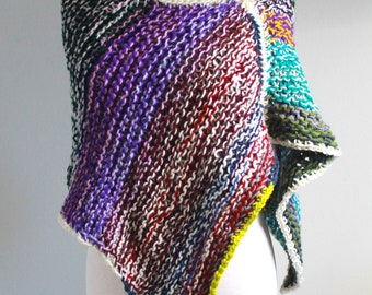 Poncho Wrap Asymmetrical Cape Shrug Poncho Hand Knit Super Soft Women Bohemian Sweater Poncho Wrap Colorful Scrap Yarn Unique Gift for Her