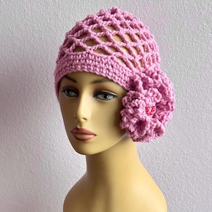 Mesh Hat, Unique Style,  Pink Cap, Crochet Hat, Net Cap, 1920s Style Hats, Juliet Cap, Summer, Renaissance, Festival Hat, Flower, Net Beanie