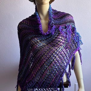 Summer Poncho, Mesh Knit Poncho Top, Layering Piece, Boho Chic,   Asymmetric Wrap, Airy Light Beach Cover up, Festival, Purple, Blue, Pink
