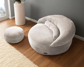 Pluffy Felix Washable Corduroy Lounge Chair, Zip Cover, Pet‑Friendly, Modern Beanbag Sofa