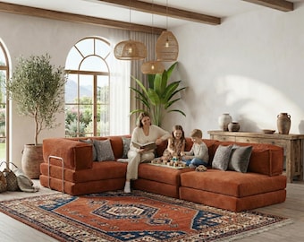 Corduroy Modular Sectional Sofa: Low Seating Living Room Lounger