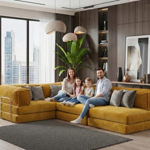 Corduroy Modular Sectional Sofa: Low Seating Living Room Lounger afbeelding 1