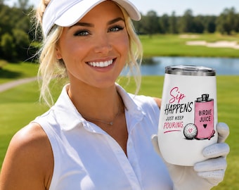 Bicchiere da vino personalizzato per golfisti da donna / Regalo di golf Birdie Juice / Regalo di golf divertente per lei / Regalo per la mamma di un golfista / Regalo per ospiti di soci