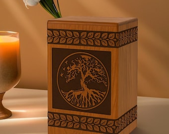 Personalized Tree Design Urn – Handmade Wooden Cremation Box for Human Ashes – Rosewood Memorial Gift