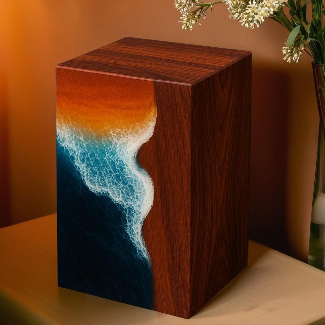 Boxed Humens Ocean-themed Wooden Urn Box – Rosewood Cremation Urn for Humans and ...