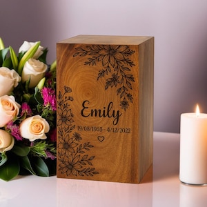 Personalized Wooden Cremation Urn: Engraved Memorial Keepsake Box