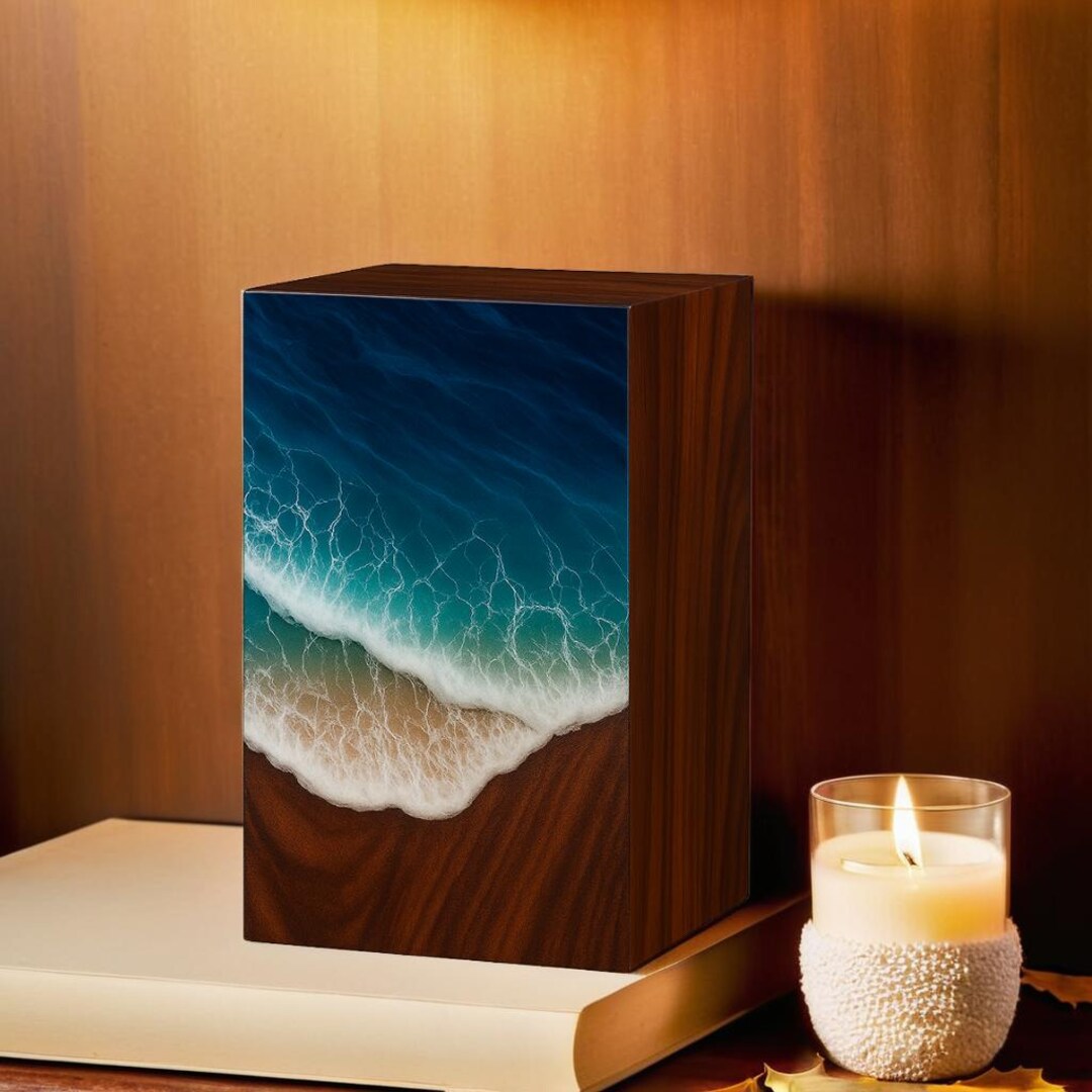Handcrafted Wooden Ocean Wave Urn – Memorial Cremation Box for Human ...