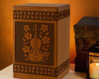 Personalized Guitar Cremation Urn – Handmade Wooden Urn Box for Human Ashes – Music-Themed Memorial Keepsake