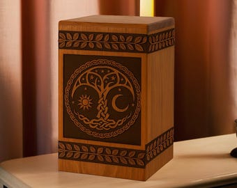 Handcrafted Wooden Tree Urn – Rosewood Cremation Box for Human Ashes – Elegant Memorial Keepsake