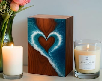 Handmade Rosewood Cremation Urn - Ocean Wave Resin Art