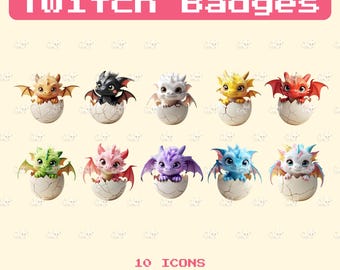 10 distintivi Dragon Twitch Sub: distintivi fedeltà Fantasy Streamer / Set mitico / Download digitale