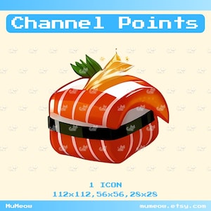 Salmon Sushi Twitch Channel Points Icon | Cute Food-Themed Sushi Onigiri | Kawaii Sushi Digital Asset for Streamers | Twitch Rewards