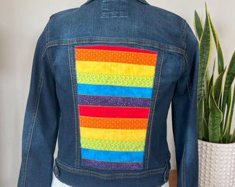 Pride Horizontal Stripes Denim Jacket - Upcycled Wearable Art