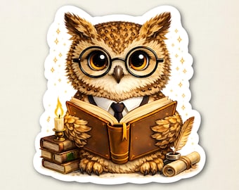 Eulen-Aufkleber für Bücherwurm