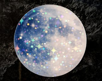Holographischer Mondaufkleber - Celestial Galaxy Wasserdichter Vinyl-Aufkleber