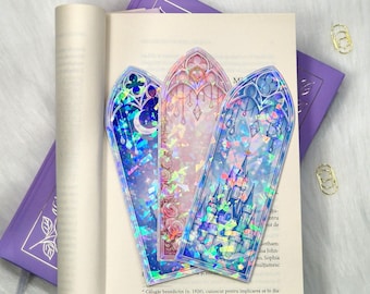 Holographisches Schloss Fenster Lesezeichen – Märchen Gothic Design, Fantasy Leser Geschenk