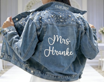 Kurtka jeansowa dla panny młodej, kurtka jeansowa dla panny młodej, kurtka dla przyszłej pani, spersonalizowana kurtka, ślubna kurtka jeansowa, prezent ślubny dla panny młodej, coś niebieskiego