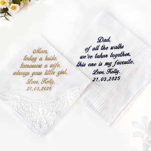 Wedding Handkerchief Mom Hankerchief from daughter Mother of the Bride Gift Dad hankie Father of Bride custom keepsake Mom from Bride